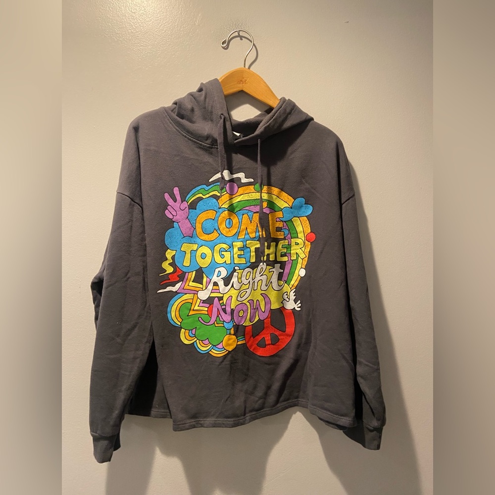 Vintage Concert Tees The Beatles Hoodie Sz XL Gray Hood Come Together Right Now